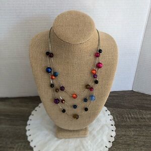 Vtg Multicolour Floating Illusion Multi Strand Necklace